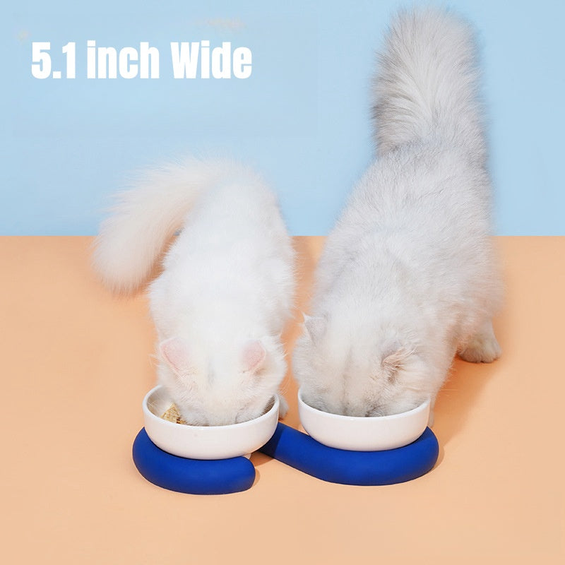 Double Ceramic Cat Food Bowl, 2 cup, 5.1 inch Wide